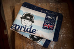 Fred blue tea towel by Tom Hovey