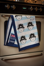 Fred blue tea towel by Tom Hovey